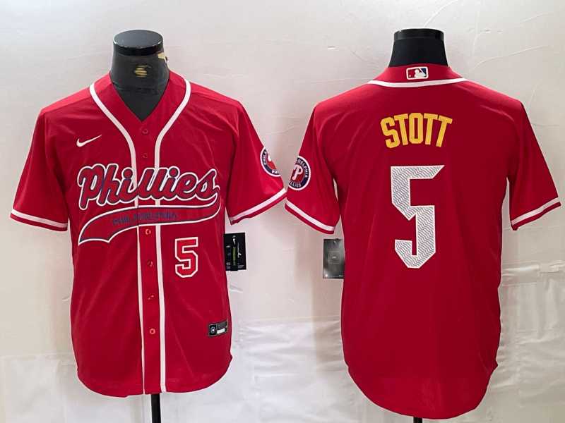 Mens Philadelphia Phillies #5 Bryson Stott Number Red Cool Base Stitched Baseball Jerseys